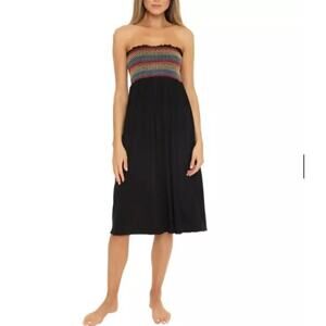 Soluna Women's Black Smocked Convertible Dress Skirt Swimwear Size Large